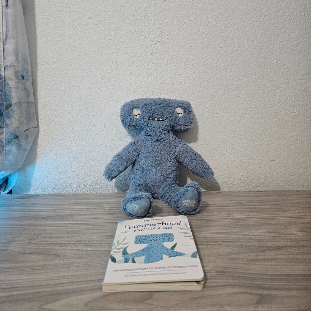 Slumberkin Hammerhead Plush  W/ Book And Card Blue Gray Conflict Resolution